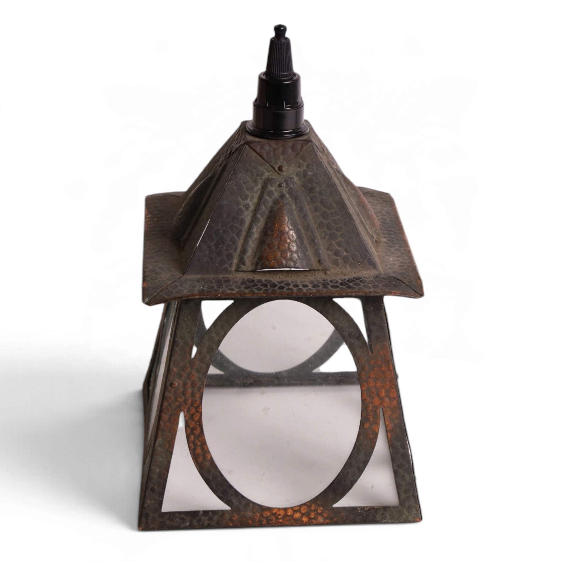 Arts and Crafts copper lantern, with a crocodile skin effect to the copper, H21cm 