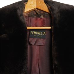 Mink coat, 1970s lamb fur trimmed coat, suede coat and Tom Bawker cream coat, and two pairs of ladies shoes approx size 8 (6)