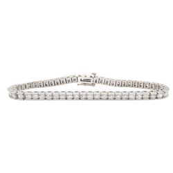 White gold round brilliant cut diamond line bracelet, stamped 14K, total diamond weight approx 4.85 carat