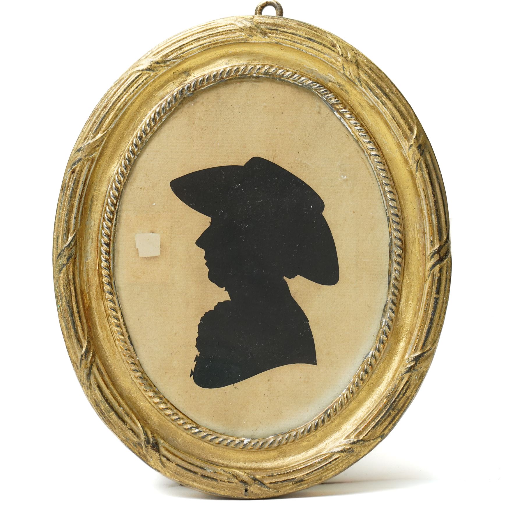 John Miers - 18th century oval silhouette inscribed on the reverse 'Captain John Horsfall 1st West Yorkshire Militia commanded by Sir George Saville (sic) 1772' in gilt frame 10.5cm x 8cm