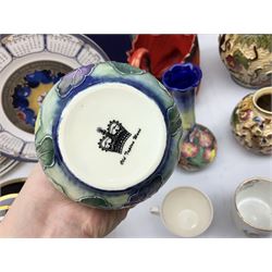 Tony Wood Indian Tree pattern jug and three vase, together with pair of Old Tupton Ware square baluster vases, and other ceramics, in two boxes