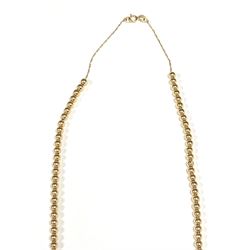 Gold bead necklace stamped 14K, approx 4.3gm