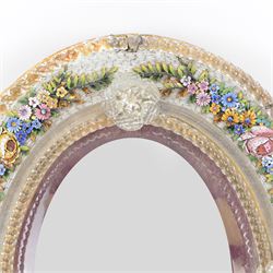 Late 19th/early 20th century Italian micro mosaic mirror decorated with flower heads amongst trailing leaves, applied with blown glass twisted borders, scrolls and flowerheads, upon a gilt wooden frame, H30cm