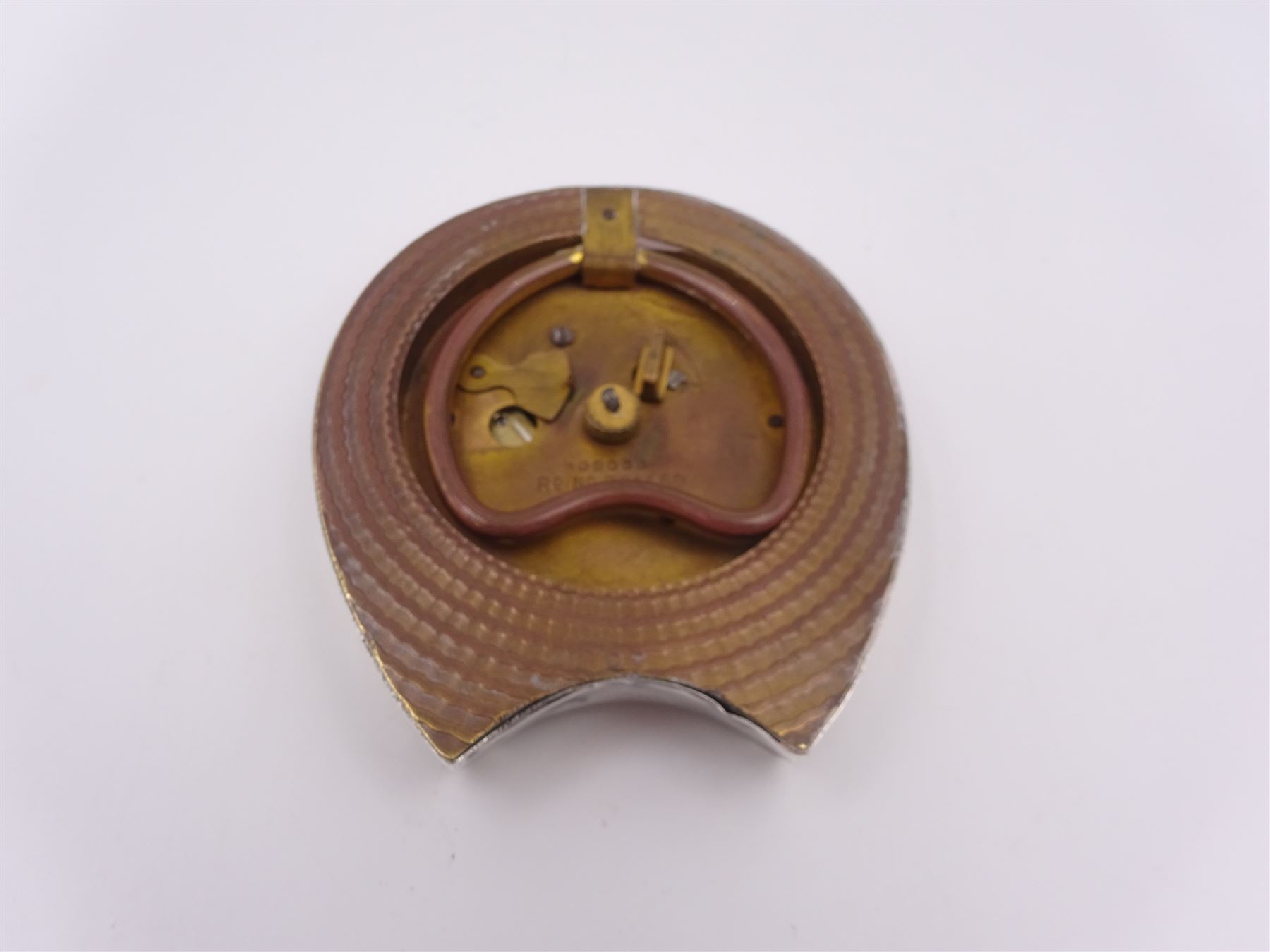 Victorian silver mounted desk clock, in the form of a horseshoe, the dial within a gilt border, with subsidiary second dial, hallmarked Douglas Clock Co, Birmingham 1897, H8.5cm