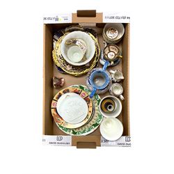Assorted ceramics to include pair of Royal Copenhagen white bisque plaques decorated with classical scenes, D13.5cm, various tea wares to include Wedwood examples, Royal Worcester Lord Nelson anniversary collection plate, Rouen fiance twin handles, vase, etc., in one box