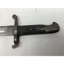19th century Bayonet with 58cm fullered Yataghan shaped blade, stamped with anchor mark, with leather scabbard