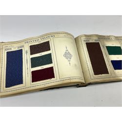 Early 20th century album of cloth samples, containing material such as velours, tweeds, faced cloths, etc, titled Co-operative Wholesale Society Ltd Ladies Costume Cloths and Overcoatings, Autumn and Winter 1931-32