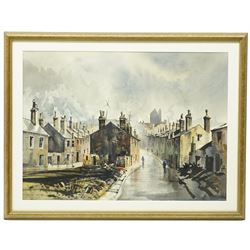 John Barrie Haste (British 1931-2011): Northern British Townscape with Figures, watercolour signed 47cm x 65cm