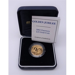  Queen Elizabeth II 2002 Guernsey gold proof twenty-five pound coin, cased with certificate  
