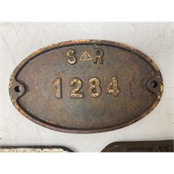 'LNER, 21 tons, 1947, Darlington, 302871' cast iron sign, together with BR D type Wagon plate, 'B426424 Hurst Nelson 1957 Lot No 3035' and another cast iron plaque