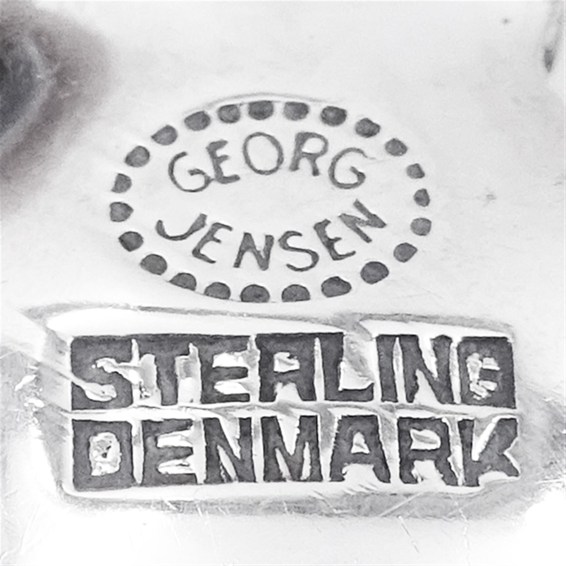 Danish silver Acorn pattern tea spoon by Georg Jensen, L17.4cm, impressed Sterling Denmark with marks for Georg Jensen to underside, approximate silver weight 1.4 ozt (43.4 grams)