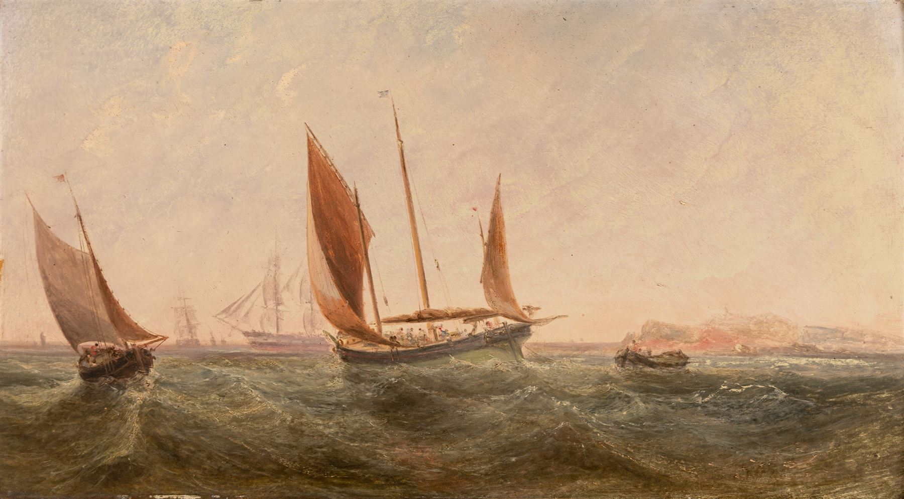 English School (19th century): Fishing Smack and other Shipping off the Coast, oil on board unsigned 19cm x 34.5cm