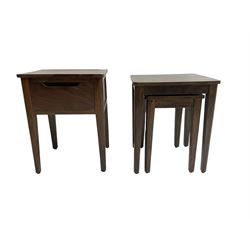 Hardwood side table, fitted with single drawer (W45cm D40cm H60); and matching nest of two tables (W46cm D43cm H55cm)