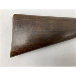 19th century D. & J. Fraser Edinburgh .577 Snider action gun, the 94cm barrel with three-groove rifling, three barrel bands and maker's name to top, full walnut stock with brass fittings, trigger guard inscribed J.D.M.,  L141cm