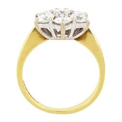 18ct gold seven stone, round brilliant cut diamond, flower head cluster ring, London 1988, total diamond weight approx 1.45 carat