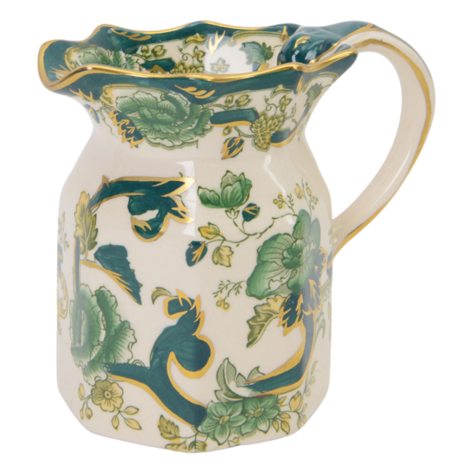 Masons Ironstone Chartreuse teapot, two jugs and ginger jar 