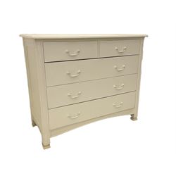 White painted hardwood chest, fitted with two short and thee long drawers, drop handles