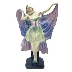 1930's Royal Doulton figure Butterfly Girl, by Leslie Harradine HN 1456, potted by Doulton & Co, with green stamp beneath, H16cm 