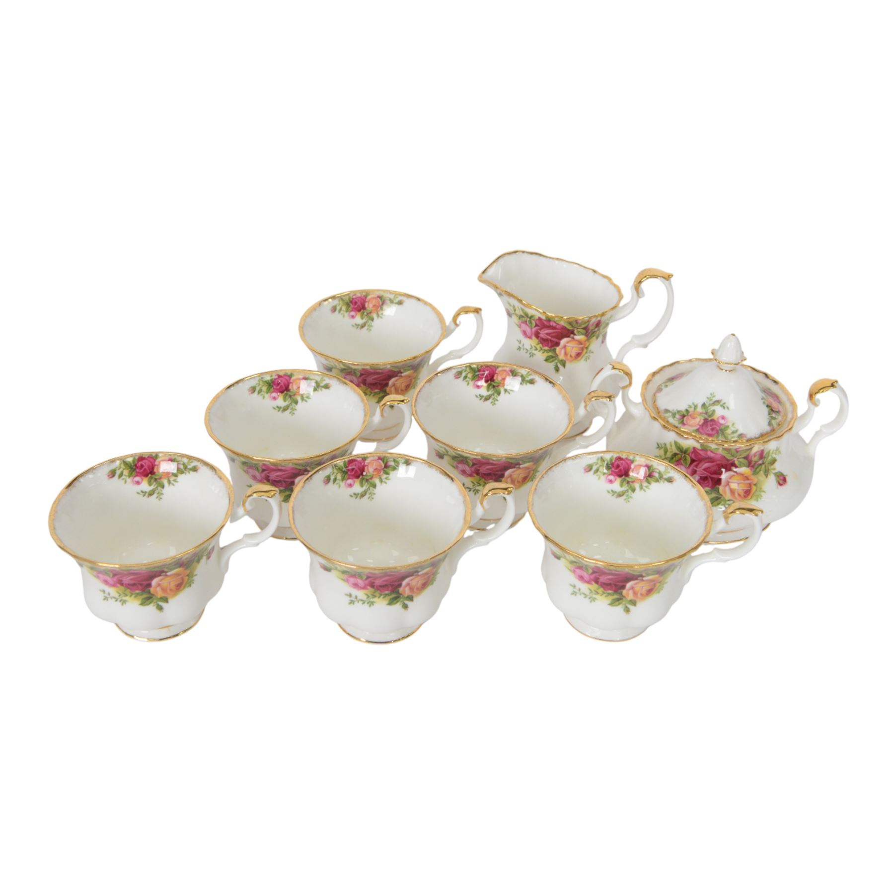 Royal Albert Old Country Roses tea and dinner service for six, including teapot, covered sucrier, milk jug, dinner plates, soup bowls, side plates etc  