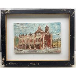 Barry De More (Yorkshire 1948-2023): 'Town Hall - Elland', oil on board, signed titled and dated 2010 verso 17cm x 27cm 