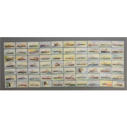  Complete set of 70 Stephen Mitchell & Son cigarette cards 'River and Coastal Steamers' with five Will's 'Merchant Ships of the World', framed & glazed, 84cm x 46cm   