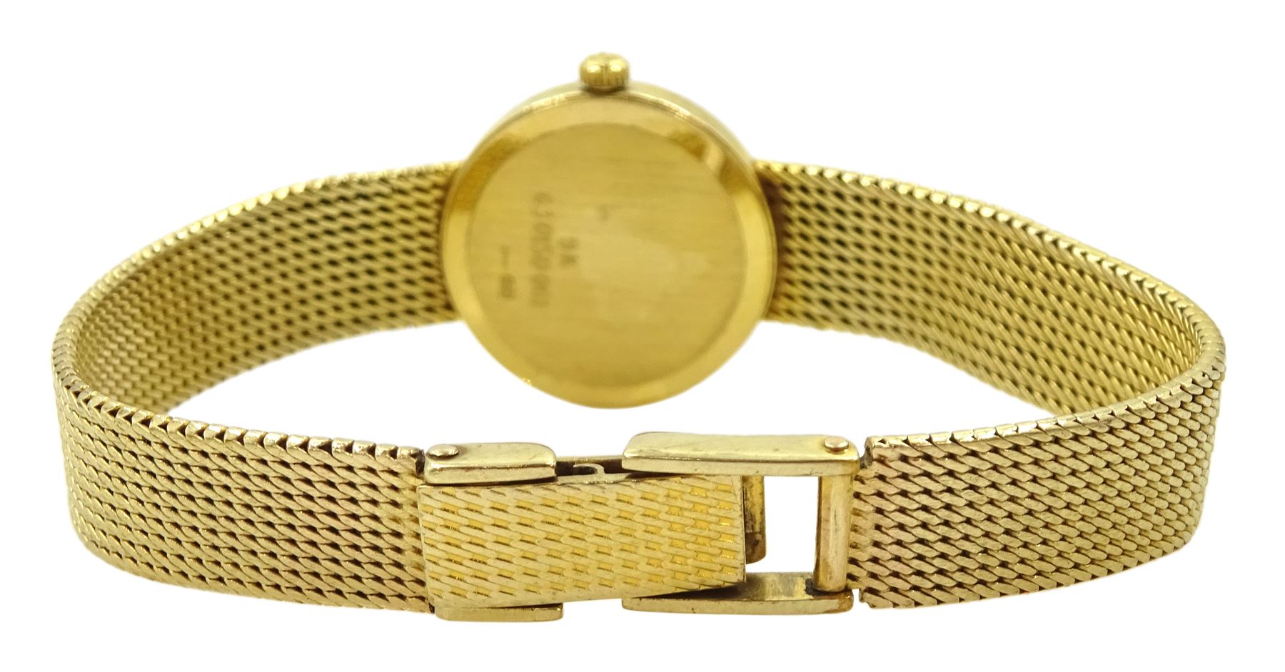 Zenith ladies 9ct gold quartz wristwatch, white enamel dial with baton hour markers, on integral 9ct gold bracelet strap