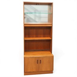 G-Plan - ‘Fresco’ teak bookcase cabinet, rectangular open bookcase with mirrored back pane...