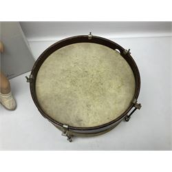 German Gotz articulated vinyl baby doll 'Claire' c1997 with original clothing, hat and labels; artist designed by Sylvia Natterer H35cm; boxed; and small child's wooden cased drum (2)