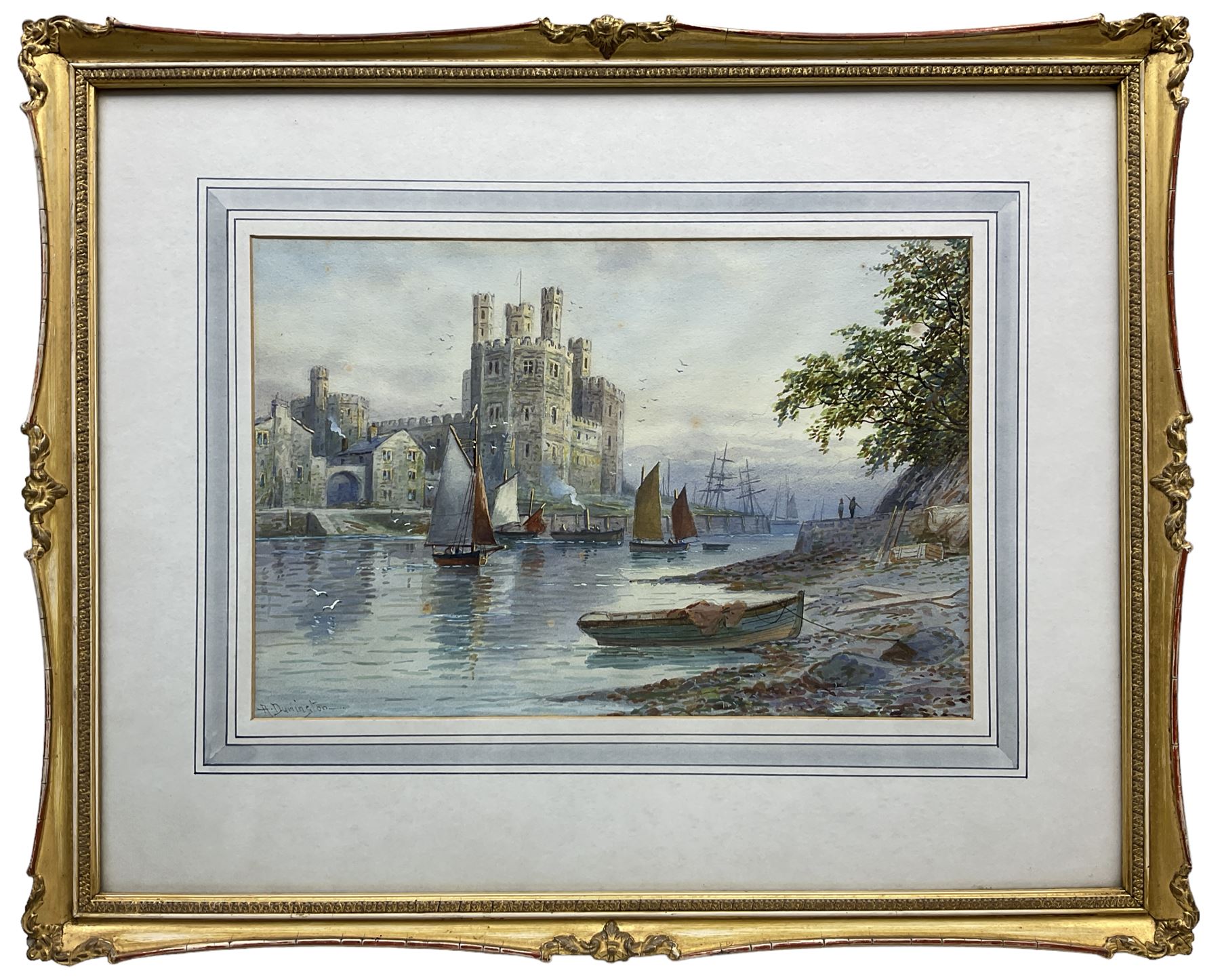 Albert Dunington (British 1860-1941): Caernarfon Castle - Wales, watercolour signed 22cm x 34cm