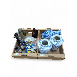 Three Chinese blue and white vases, R. Cocks metronome, glass claret jug and a collection ...