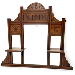 Late Victorian overmantel three piece mirror with carved decoration 