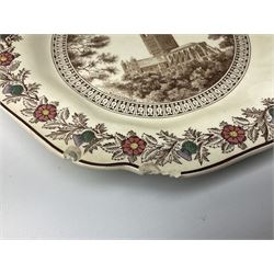 Set of four Wedgwood 'L.N.E.R. Cathedral Series' dessert plates, as supplied to the Empress Catherine II of Russia', comprising Ely Cathedral, Norwich Cathedral, Lincoln Cathedral and Peterborough Cathedral  