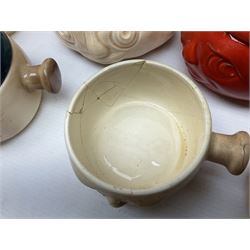 Collection of mostly Sylvac kitchen storage jar face pots, including piccalilli, chutney, tomato and bread sauce, tallest H15.5cm