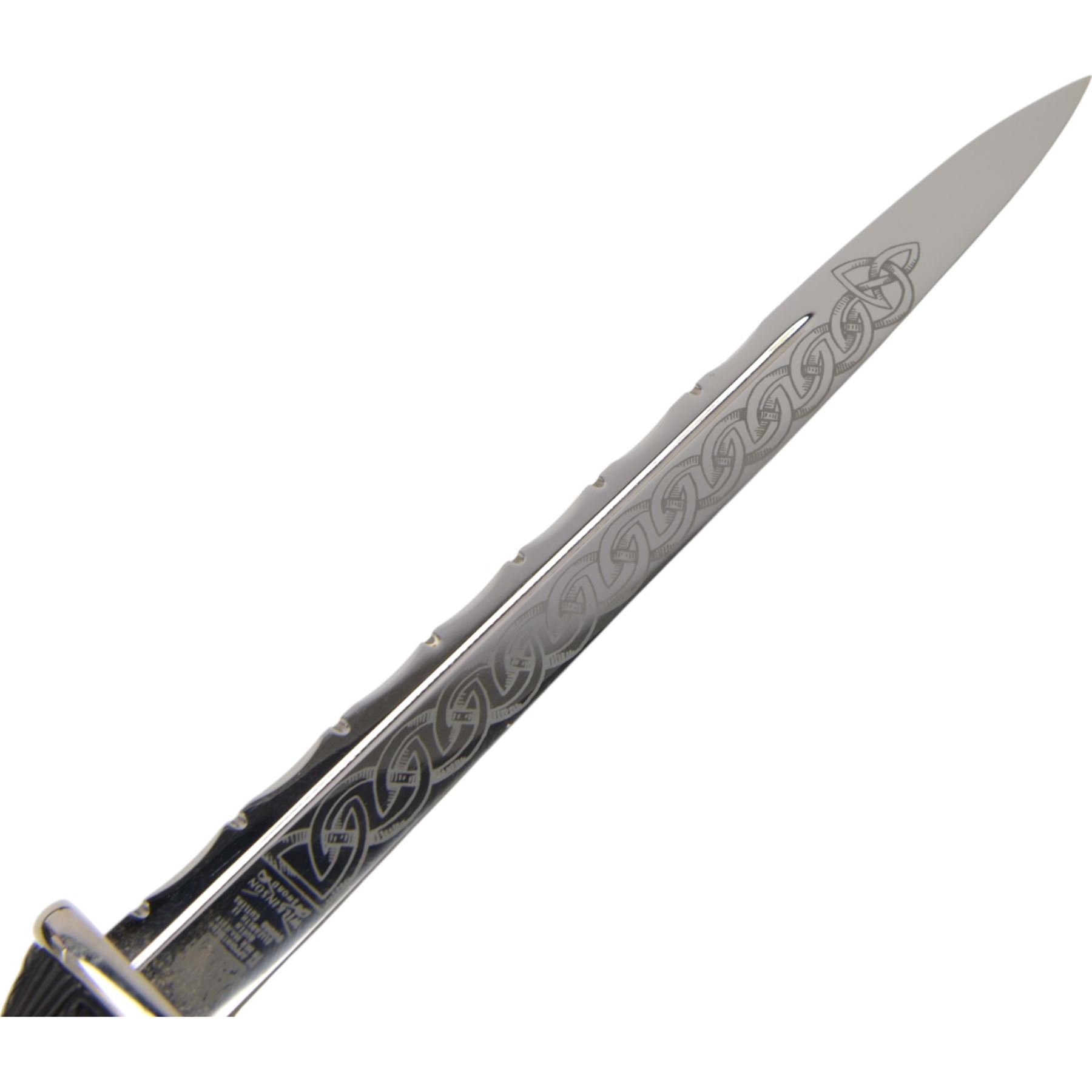 20th century Scottish Dirk, with Wilkinson Sword blade, with 29cm single edged etched blade, the leather sheath with white metal mounts in presentation box, overall L48cm 