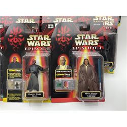 Star Wars - twenty-five 1998/1999 Star Wars Episode One figures and accessory sets by Hasbro in original card backed packaging; both Collection 1 and 2 with Electronic Commtalk reader for each figure's commtalk chip.