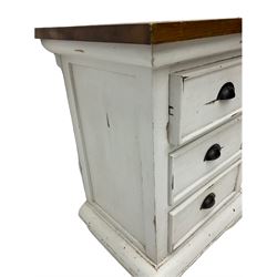 Painted three drawer pedestal chest