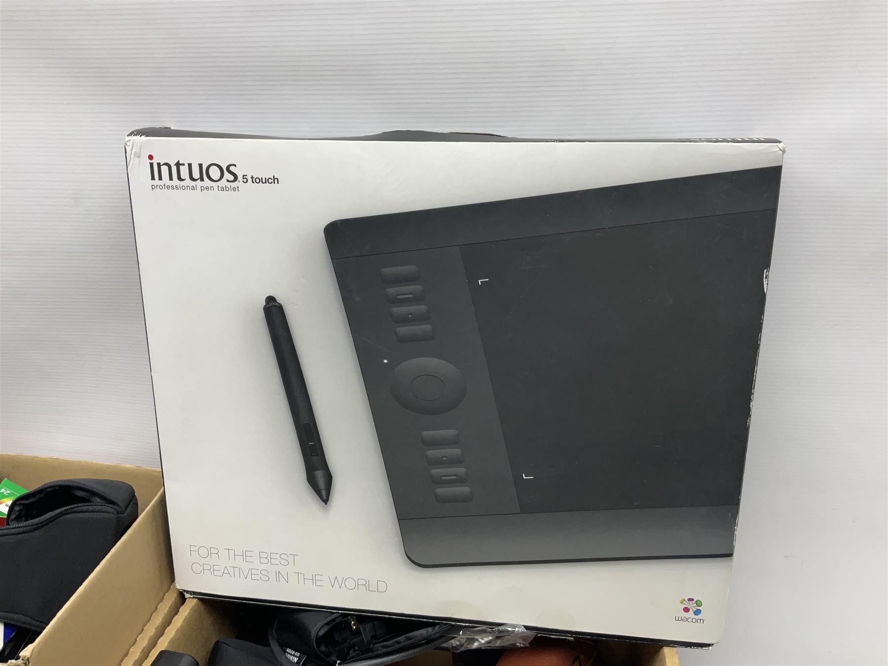 Rocwing photography studio lighting stands and shades, together with digital cameras and other camera equipment, in three boxes  