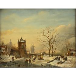 Circle of Jan Jacob Coenraad Spohler (Dutch 1837-1923): Skating on the River, oil on panel bears signature 37cm x 46cm