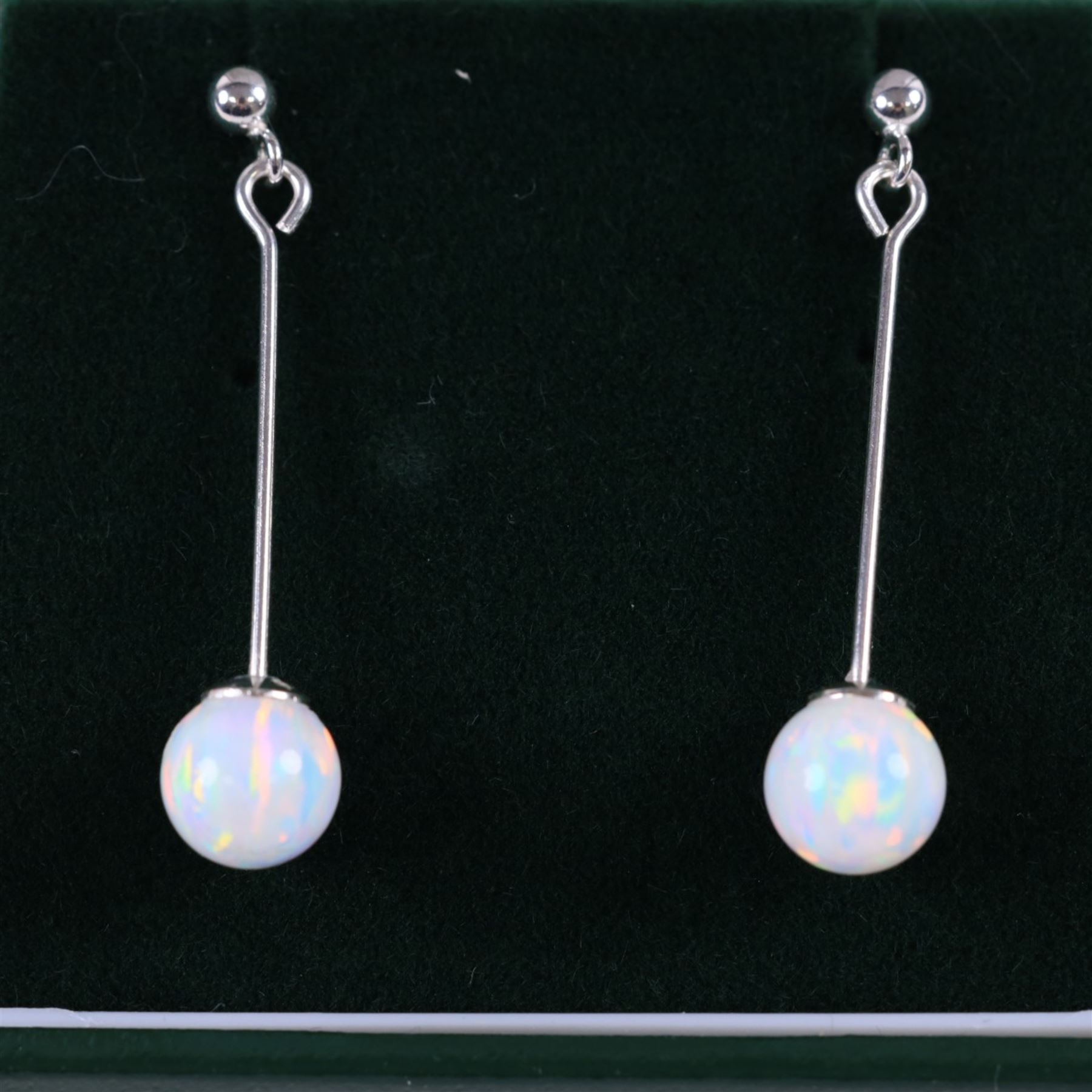Pair of silver opal pendant earrings, L3.5cm, boxed
