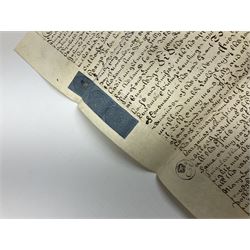 Three 17th/18th century manuscript deeds on vellum relating to properties in Bowling Alley Lane, Hull - one dated 16/12/1689 with seal 44 x 65cm; mortgage dated 20/2/1711 56 x 74cm; and assignment of mortgage dated 5/5/1727 with seal; all folded (3)