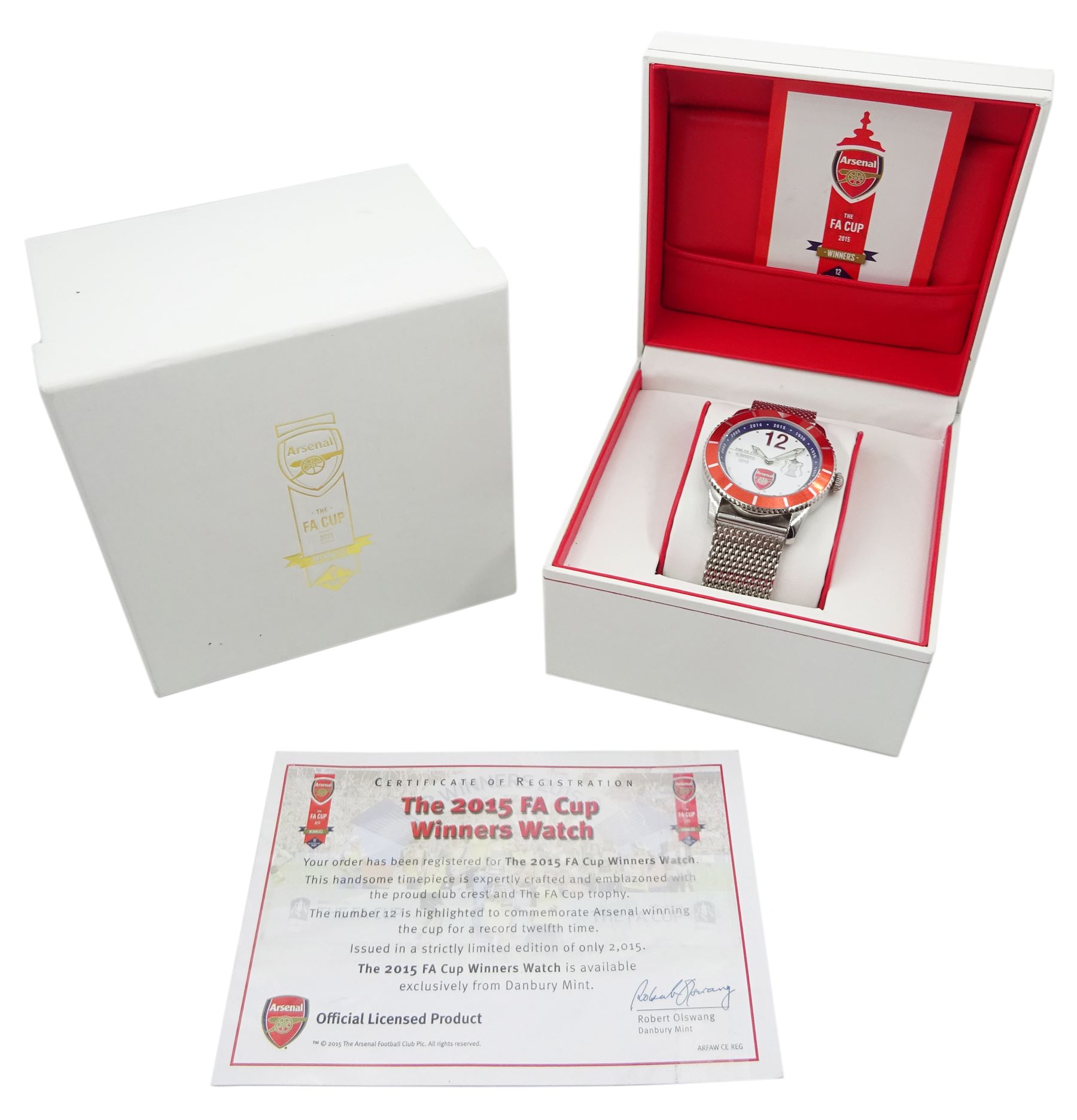 Arsenal FA Cup Winners 2015 limited edition, quartz, stainless steel bracelet wristwatch, boxed with papers