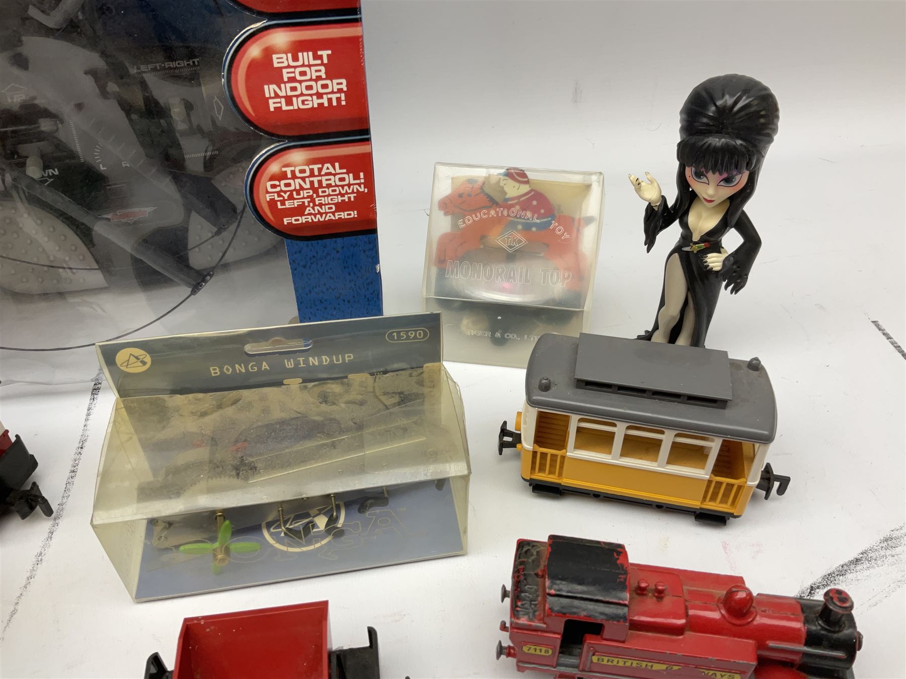 Blade Runners Series Extreme Indoor Rescue Helicopter; boxed with radio control; quantity of Lehmann Gnomy plastic model railway items; and other toys and figures etc