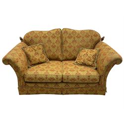 Three seat traditional design drop arm Knoll type sofa, and matching two seat sofa with footstool