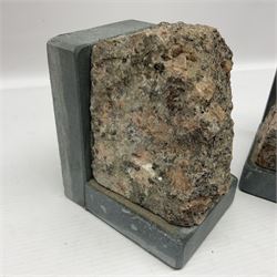 Fossilised coral egg, together with three onyx eggs, mineral bookends and a carved stone