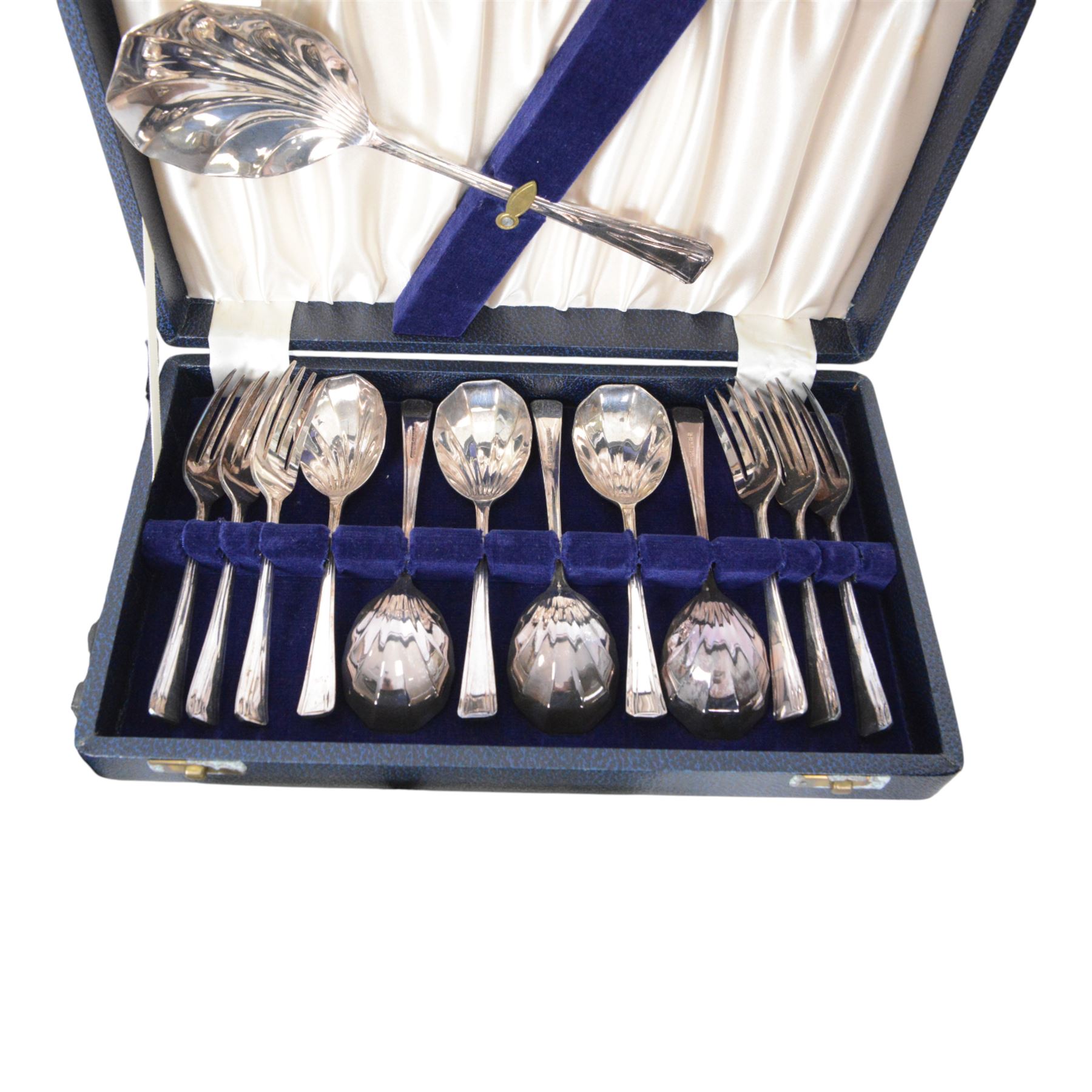 Cased silver plated canteen, tea knives and spoons