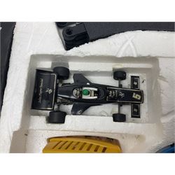 Scalextric - Scalextric 400 C587 set with March Ford 721 and JPS Formula One cars; Calibra Cup set with Motorsport Calibra and Old Spice Calibra; C8040 Track Extension Pack, Hump Back Bridge part-set and unassociated SuperSlot 1:32 scale die-cast Williams-Toyota FW29 unassembled car in four blister packs 