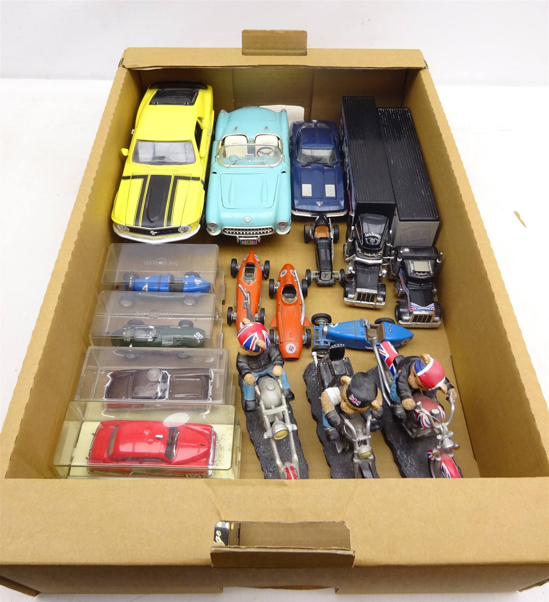 Collection of diecast model Cars, Ertl Mustang, Burago Chevrolet