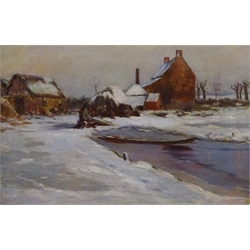 English School (Late 19th century): Farmstead in Winter Landscape, oil on canvas unsigned 39cm x 60cm
