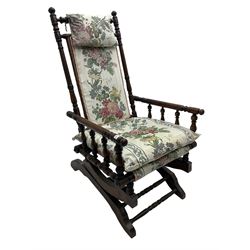 Late 19th century stained beech American rocking chair with turned frame