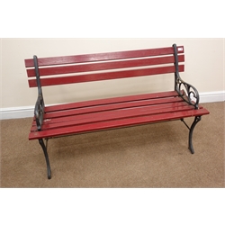  Wrought metal framed garden bench with wooden slats, W122cm  